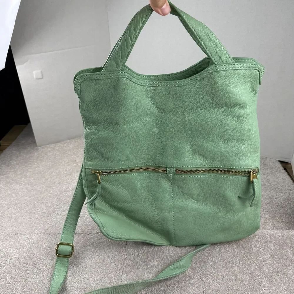 Fossil Erin Foldover Leather Tote Crossbody Bag Teal‎ green